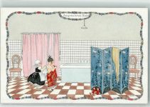 Verlag M. Munk Serie 1232 Angenehmes Bad , Dienstmädchen , Paravent AK Koehler, Mela