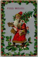 Puppen Tannenbaum Stechpalme Weihnachtsmann 1910 Prägedruck