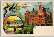 04668 O7240 Grimma Lithographie Alte und neue Realschule mit Prog.