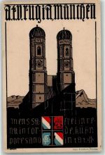 W8000 München Frauenkirche Wappen Studentika Lithographie