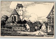 71106 W7037 Magstadt Künstlerkarte Kirche St. Johannes der Täufer Dorfstraße Enten sign. Oelsässer