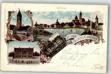 91710 W8820 Gunzenhausen am Altmühlsee 1897 Lithographie Färberturm Distrikskrankenhaus Hensolt-Höhe Blasturm