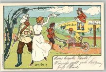 Lady Smith John Bull + Lithographie Jugendstil Adelskorrespondenz Buren 1900 Gebrauchsspuren