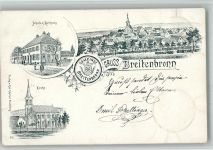 74858 W6955 Breitenbronn , Baden 1901 BOAKC Vorläufer Druck um 1890 Schule Rathaus Kirche
