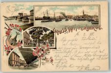19322 O2900 Wittenberge , Prignitz 1898 Lithographie Bahnhof Elbbrücke Hafen Bahnstraße