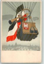 W6000 Frankfurt am Main sign. H. Roth Offizielle Karte Nr. 1 Luftschiff Ausstellung Ballon Zeppelin 1909 Lithographie / Künstlerkarte