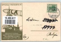 W6000 Frankfurt am Main sign. H. Roth Offizielle Karte Nr. 1 Luftschiff Ausstellung Ballon Zeppelin 1909 Lithographie / Künstlerkarte