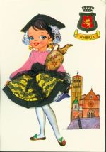 Assisi Umbrien Tracht echter Stoff echte Spitze und Stickerei Stoffapplikation