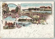 27318 W2812 Hoya , Weser 1897 Lithographie Lange Strasse Weserbrücke Dorfkirche Gasthaus Rathskeller