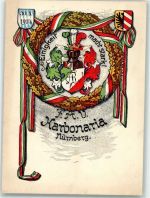 W8500 Nürnberg F.A.V. Karbonaria Einigkeit macht stark! Studentenwappen Lithographie