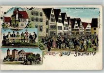 91174 W8545 Spalt 1912 BOAKC Lithographie Saumarkt Arrestturm Brauhaushof Hopfenzupfer Papierhandlung