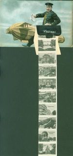 W6200 Wiesbaden Zeppelin AK mit Leporello Briefträger