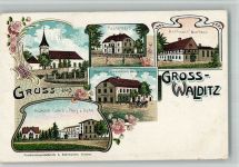 Walditz Wlodowice BOAKC Kirche Fabrik Gasthaus Hoffmann Gassthaus Gerichtskretscham Lithographie