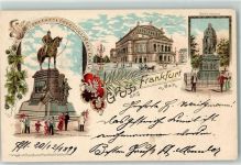 60308 W6000 Frankfurt am Main 1899 Lithographie Kaiser Wilhelm-Denkmal Opernhaus Goethe-Denkmal