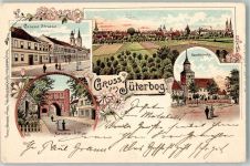 14913 O1700 Jüterbog 1898 Lithographie Große Straße Neumarkttor Jacobikirche