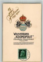Weltverband Kosmopolit 1. Intern. Philokartistenbund Prägedruck AK - Geschichte 1912 BOAKC