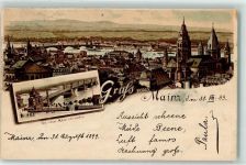 55116 W6500 Mainz a Rhein 1899 Gebrauchsspuren Neue Rheinbrücke Lithographie