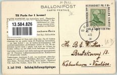 En ballonopstigning fra Kobenhavn 1948 Klokken 19.30 Beforderet Ballonpost 1948 Gebrauchsspuren