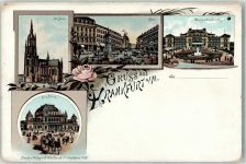 60308 W6000 Frankfurt am Main Lithographie Börse Zeil Manskopf-Uhrensäule Zoologischer Garten Dom Rose