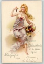 Herbst Jugendstil Früchte Weintrauben AK Jahreszeit 1904 Lithographie / Künstlerkarte