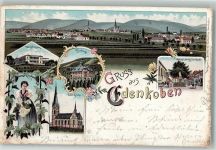 67480 W6732 Edenkoben 1901 Lithographie Villa Ludwigshöhe Kurhaus Kath. Kirche Winzerin König Ludwig-Denkmal