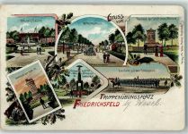 46562 W4223 Friedrichsfeld , Niederrhein 1905 Lithographie Truppenübungsplatz Offiziers Casino Wilhelmstraße Exerziern Schill'schen Offiziers Denkmal