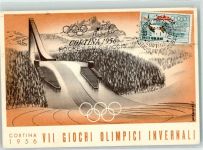 Cortina d'Ampezzo sign. Manuoli Skisprungstadion Künstlerkarte Olympische Winterspiele Sonderstempel Olympiade 1956 Maximum AK
