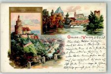 07570 O6518 Weida , Thür Lithographie Schloss Osterburg Brücke Gruss