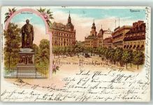 60308 W6000 Frankfurt am Main 1899 Lithographie Goethe-Denkmal Rossmarkt