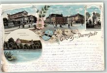 64283 W6100 Darmstadt 1897 - Theater Kriegerdenkmal Jagdschloß Kranichstein Flotow-Denkmal Lithographie