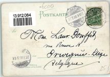 60308 W6000 Frankfurt am Main 1900 Lithographie Manskopf-Uhrturm Börse Hauptbahnhof Straßenbahn Kutsche Wappen