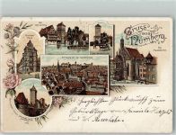 90402 W8500 Nürnberg 1898 Lithographie Petersen Haus Henkersteg Frauenkirche Heidenturm