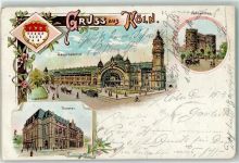 50667 W5021 Köln Altstadt-Nord 103 1901 Lithographie Hauptbahnhof Hahnentor Theater Wappen