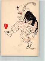 Spiel mit dem Herz Clown 1900 Lithographie / Künstlerkarte