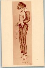 Der blaue Pyjama Erotik Serie 100 f/5 Verlag Fischer + Wittig Leipzig Brüning, M. Künstlerkarte