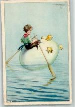 Osterei mit Küken als Ruderboot Busi, A. 1925 Künstlerkarte