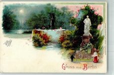 10115 W1000 Tiergarten 1898 Lithographie Lessing Denkmal Löwenbrücke