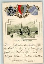 86150 W8900 Augsburg , Bay 1901 Prägedruck Dom Wappen Adler Schwarz Blau Gruss