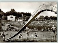 36088 W6418 Hünfeld Foto AK Schwimmbad Haselgrund Wasserrutsche