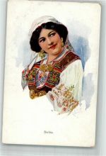 Frau in Tracht Verlag Minerva Prag 642-3 Trachten Serbien Künstlerkarte