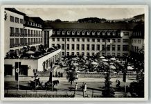 O9408 Oberschlema Die Fahnen geschmückte Terrasse des Kurhotels Stadt mit Hakenkreuz 1936 Foto AK