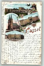 34117 W3500 Kassel , Hess 1898 Lithographie Orangerie Schloss St. Martins Kirche Justizgebäude Post