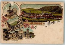93437 W8492 Furth i Wald Gebrauchsspuren Lithographie Pfarrkirche Burggasse Stadtturm