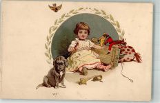 Serier 1001 sign. WF Spielzeug Puppen Hund Meissner & Buch 1900 Lithographie / Künstlerkarte