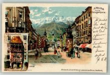 6020 Innsbruck 1898 Lithographie Litfaßsäule Denkmal Säule Maria Theresienstrasse Gasthaus Goldenes Dachl