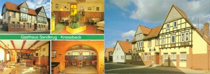 29378 W3120 Knesebeck KEINE AK Gasthaus Sandkrug Innen- und Aussenansicht Klappkarte Südheide