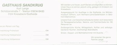 29378 W3120 Knesebeck KEINE AK Gasthaus Sandkrug Innen- und Aussenansicht Klappkarte Südheide