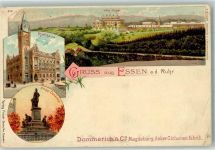 45127 W4300 Essen , Ruhr Gebrauchsspuren Rathaus Villa Hügel Krupp-Denkmal Anker- Cichorien-Fabrik Lithographie