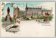 42103 W5600 Elberfeld Lithographie Kriegerdenkmal Bahnhofsbrücke Kaiser Wilhelm Reiterdenkmal