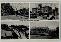 Schwerin a. Warthe Skwierzyna 1942 Gebrauchsspuren Rathaus Auto Posener Straße Bahnhof Einriß